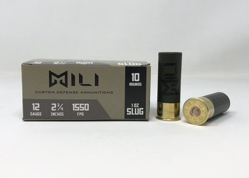 Mili Custom Defense 12 Gauge Ammunition MILI12RSLUG 2-3/4" 1oz Rifled Slug 1550fps 10 Rounds