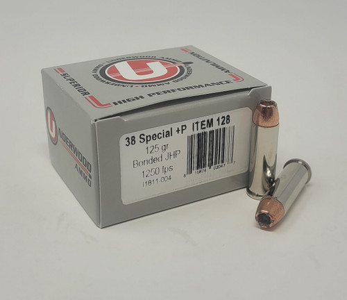 Underwood 38 Special +P Ammunition UW128 125 Grain Bonded Jacketed Hollow Point 20 Rounds