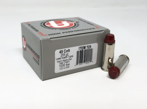 Underwood 45 Colt Ammunition 255 Grain Lead Keith-Type Semi-Wadcutter Gas Check UW725 20 Rounds