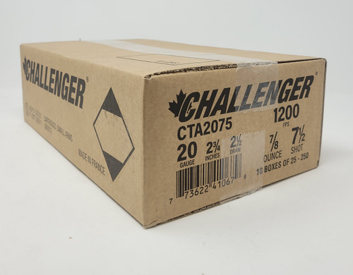 Challenger 20 Gauge Ammunition CTA2075CASE 2-3/4" 7/8oz #7.5 Shot 1200fps CASE 250 Rounds