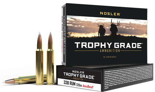 Nosler Trophy Grade 338 RUM Ammunition NOS60083 225 Grain Accubond Ballistic Tip 20 Rounds