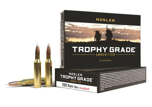 Nosler Trophy Grade 260 Rem Ammunition NOS60024 130 Grain Accubond Ballistic Tip 20 Rounds