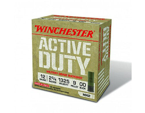 Winchester 12 Gauge Active Duty Ammunition WIN1200MG 2-3/4" 9 Pellet 00 Buckshot 25 Rounds