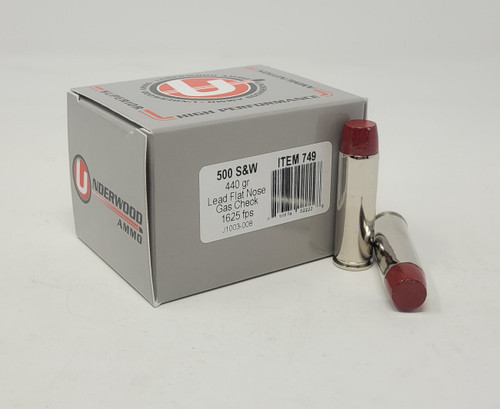 Underwood 500 S&W Magnum Ammunition UW749 440 Grain Hard Cast Coated Flat Nose Gas Check 20 Rounds