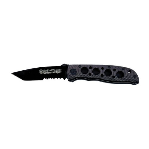 Smith & Wesson Extreme Ops Folding Knife CK5TBS 3.2" Black Combo Tanto Blade with Black Aluminum Handle
