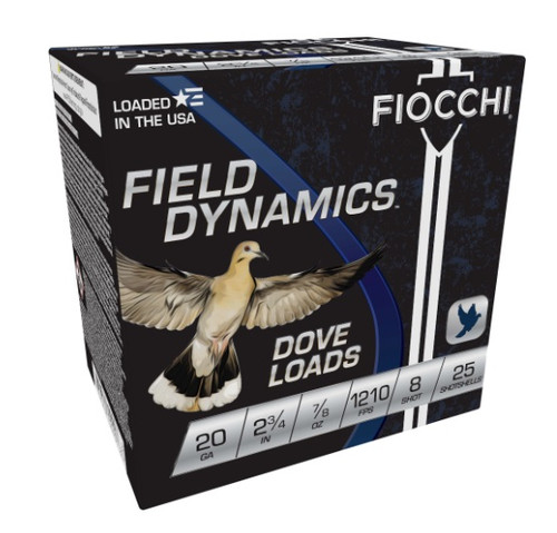 Fiocchi 20 Gauge Ammunition Field Dynamics FI20GT8CASE 2-3/4" 7/8oz #8 Shot 1210fps CASE 250 Rounds