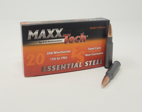 Maxxtech Essential Steel 308 Win Ammunition MTES308150 150 Grain Full Metal Jacket 20 Rounds
