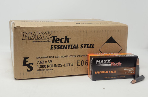 Maxxtech Essential Steel 7.62x39mm Ammunition MTES076214 154 Grain Soft Point CASE 1000 Rounds