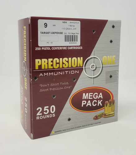 Precision One 9mm Ammunition PONE15 115 Grain Jacketed Hollow Point Mega Pack 250 Rounds