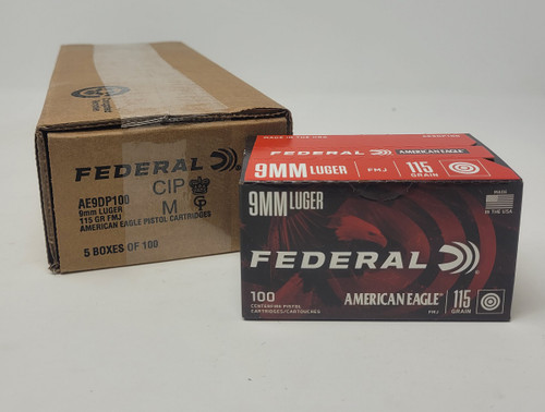 Federal 9mm American Eagle Value Pack AE9DP100 115 gr FMJ CASE 500 Rounds