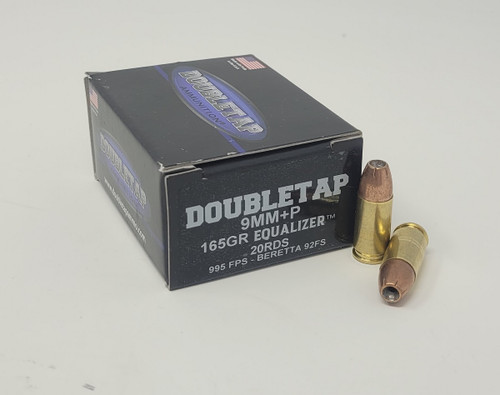 Double Tap 9mm +P Ammunition DT9MMP165E 165 Grain Equalizer Hollow Point 20 Rounds