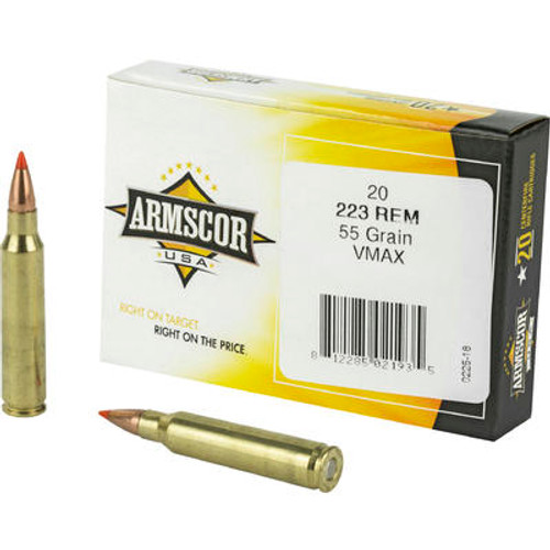 Armscor 223 Rem Ammunition ARMFAC223-5N 55 Grain VMAX 20 Rounds
