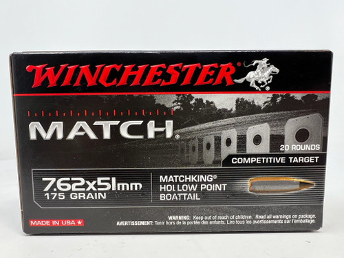 Winchester 7.62x51mm Ammunition S762151M 175 Grain Matchking Hollow Point Boat Tail 20 Rounds