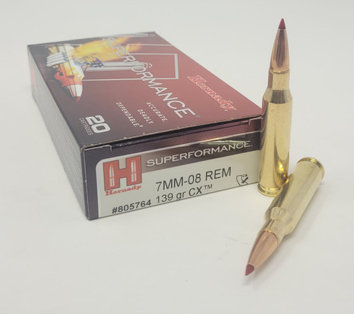Hornady Superformance 7mm-08 Rem Ammunition H805764 139 Grain Lead Free CX Ballistic Tip 20 Rounds