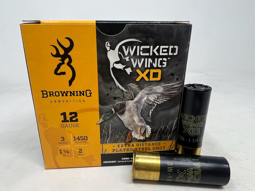 Browning 12 Gauge Wicked Wing XD Ammunition B193411232 3" #2 Plated Steel Shot 1-1/4oz 1450fps 25 Rounds