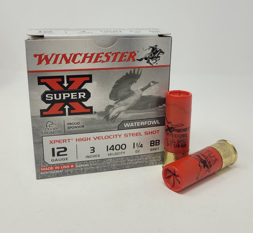 Winchester 12 Gauge Ammunition Super-X Waterfowl High Velocity Steel WEX123HBB 3" BB Shot 1-1/4oz 1400fps 25 Rounds