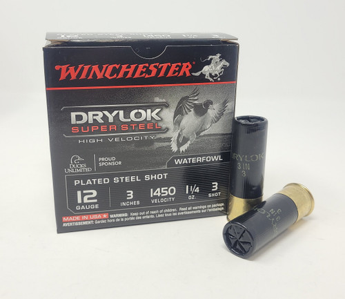 Winchester 12 Gauge Ammunition Drylok Super Steel SSH1233 3" #3 Shot 1-1/4oz 1450fps 25 Rounds
