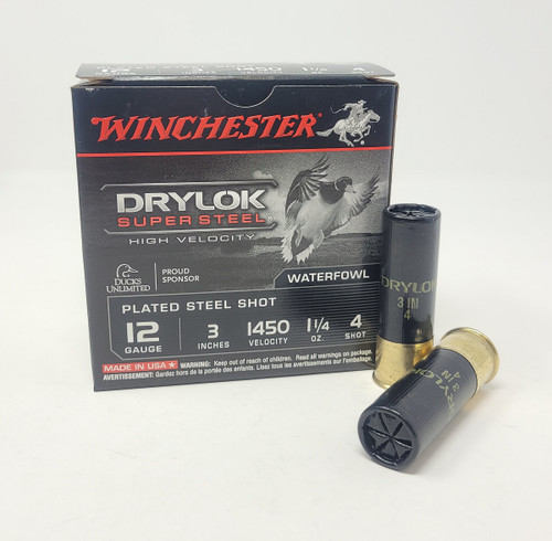 Winchester 12 Gauge Ammunition Drylok Super Steel SSH1234 3" #4 Shot 1-1/4oz 1450fps 25 Rounds