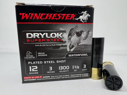 Winchester 12 Gauge Ammunition Drylok Super Steel Magnum XSM1233 #3 Plated Steel Shot 3" 1-3/8oz 1300fps 25 Rounds
