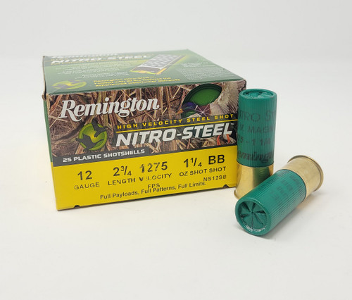 Remington 12 Gauge Ammunition Nitro Steel NS12SB 2-3/4" Steel BB Shot 1-1/4oz 1275fps 25 Rounds