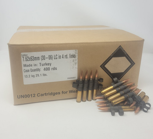 Turkish Military Surplus 7.62x63mm (30-06) Ammunition In 4 RD Links AM8075A 150 Grain Full Metal Jacket 400 Rounds