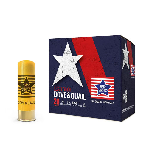 Stars and Stripes 20 Gauge Ammunition Dove & Quail CDQ82808CASE 2-3/4" #8 Shot 1oz 1250fps CASE 250 Rounds