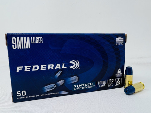 Federal 9mm Luger Ammunition Syntech Defense S9SJT2 138 Grain Syntech Jacketed Hollow Point 50 Rounds