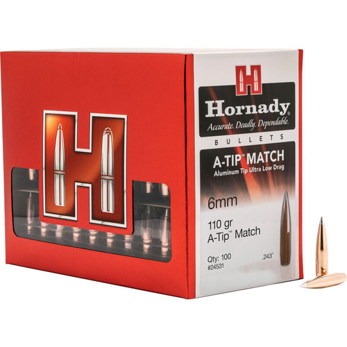 Hornady 6mm Cal (.243 Dia) Reloading Bullets H24531 110 Grain A-Tip Match 100 Pieces