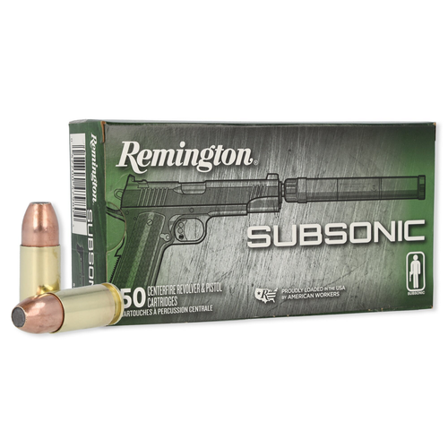 Remington 9mm Ammunition Subsonic S9MM9 147 Grain Flat Nose Enclosed Base 50 Rounds