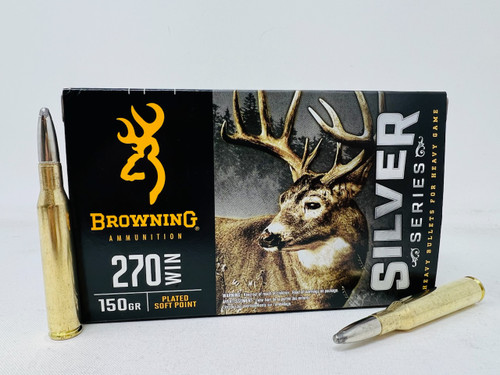 Browning 270 Winchester Ammunition Silver Series B192602701 150 Grain Plated Soft Point 20 Rounds