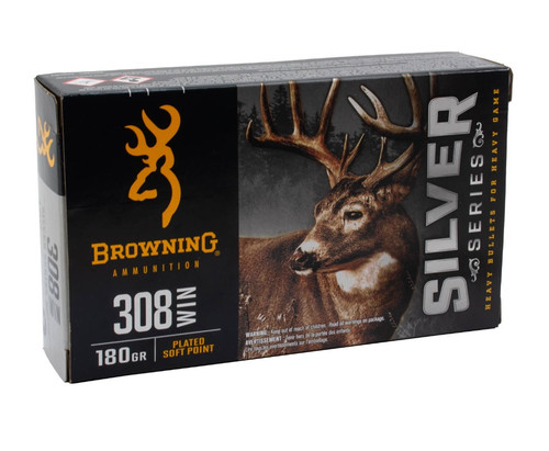 Browning 308 Win Ammunition Silver Series B192603081 180 Grain Plated Soft Point 20 Rounds