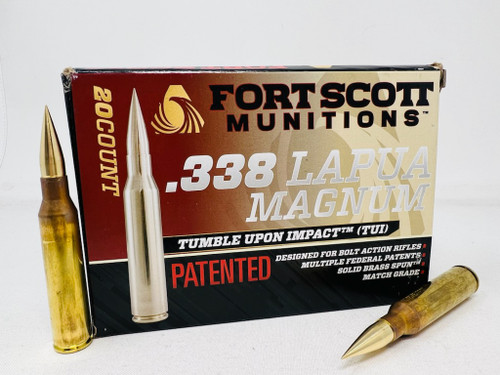 Fort Scott Munitions 338 Lapua Magnum Ammunition FSM338250SBV1 250 Grain Solid Copper Spun TUI 20 Rounds
