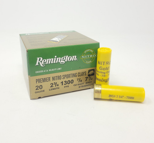 Remington 20 Gauge Ammunition Premier Nitro Sporting Clays STS20NSC7CASE 2-3/4" 7.5 Shot 7/8oz 1300fps CASE 250 Rounds