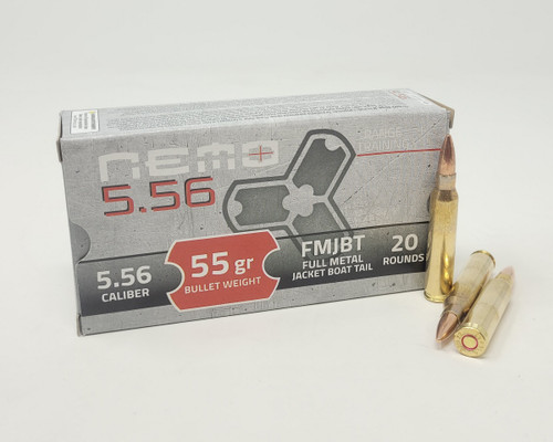 Nemo Arms 5.56x45mm NATO Ammunition Range Training NEM556 55 Full Metal Jacket Boat Tail 20 Rounds