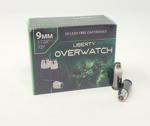 Liberty 9mm +P Ammunition Overwatch LAOW9MM721700 72 Grain Hollow Point Lead Free 20 Rounds