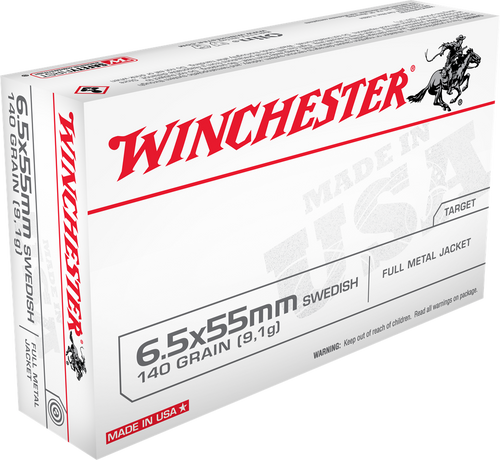Winchester 6.5x55mm Swedish Ammunition Target USA6555 140 Grain Full Metal Jacket 20 Rounds