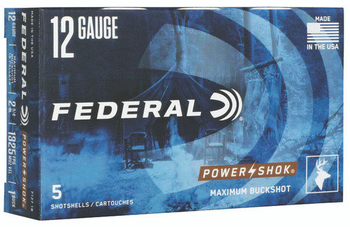 Federal 12 Gauge Ammunition Power Shok F1271B 1 Buck 16 Pellets 2-3/4" 1325fps 5 Rounds