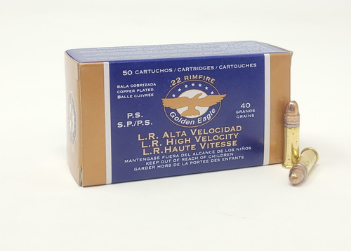 Golden Eagle 22 LR Ammunition High Velocity 1B222422 40 Grain Plated Solid Point 50 Rounds