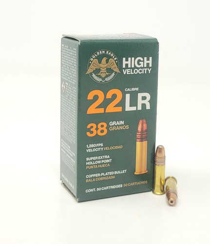 Golden Eagle 22 LR Ammunition High Velocity 1B220324 38 Grain Copper Plated Hollow Point 50 Rounds