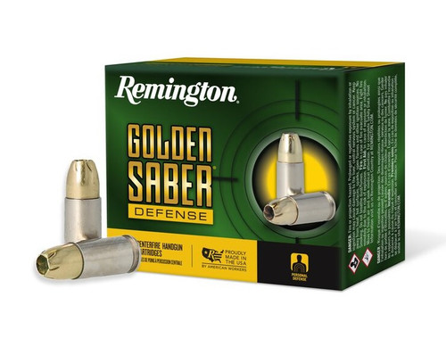 Remington 9mm Ammunition Golden Saber Defense GSD9MMBN 124 Grain Brass Jacketed Hollow Point 20 Rounds