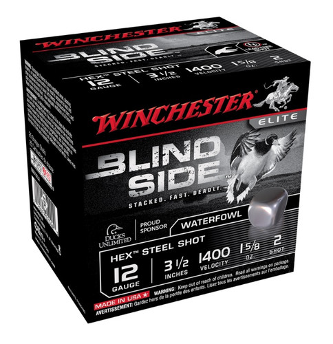 Winchester 12 Gauge Ammunition Blind Side SBS12L2 3-1/2" #2 Hex Steel Shot 1-5/8oz 1400fps 25 Rounds