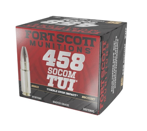 Fort Scott Munitions 458 Socom Ammunition Tumble Upon Impact FSM458300SCV2 300 Grain Solid Copper Spun 20 Rounds