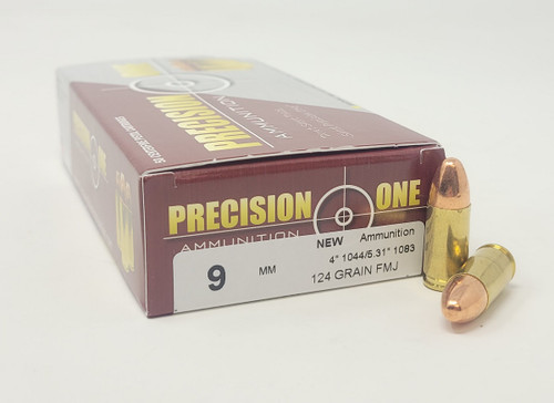Precision One 9mm Ammunition Competition PONE1450 124 Grain Full Metal Jacket 50 Rounds