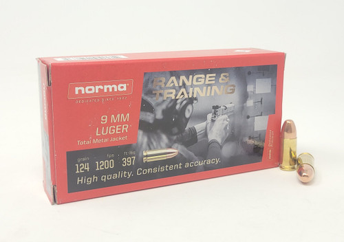 Norma 9mm Ammunition Range & Training 801902144 124 Grain Total Metal Jacket 50 Rounds