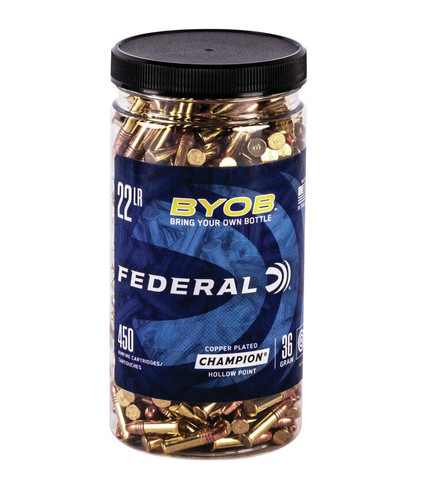 Federal 22 LR Ammunition Champion BYOB F750BTL450 36 Grain Copper Plated Hollow Point 450 Rounds