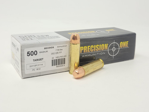 Precision One 500 S&W Magnum Ammunition *Seconds* PONE1612 350 Grain Flat Point Full Metal Jacket 20 Rounds
