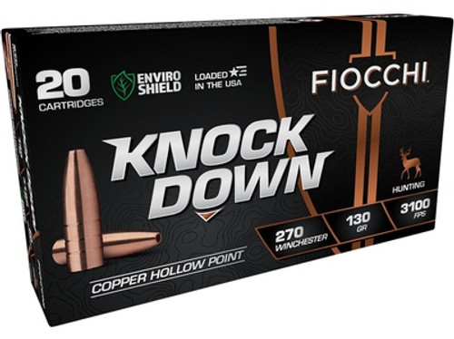 Fiocchi 270 Winchester Ammunition Knock Down Enviro Shield FI270CHA 130 Grain Solid Copper Hollow Point 20 Rounds