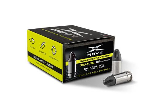 NovX 380 Auto Ammunition Engagement Extreme NOVX380EESS20 56 Grain Fluted Copper Polymer Solid 20 Rounds