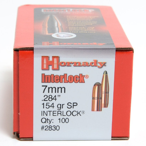 Hornady 7mm (.284 Dia) Reloading Bullets H2830 154 Grain Interlock Soft Point 100 Pieces