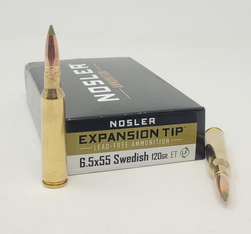 Nosler 6.5x55mm Swedish Ammunition NOS40015 120 Grain Lead Free Expansion Tip 20 Rounds